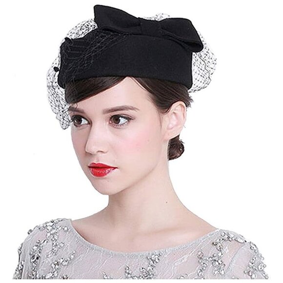 British Style Pillbox Hat Women Church01a-black